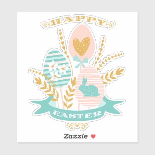 Happy Osteranordnung Blume und Osterhase Aufkleber (Blatt)