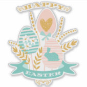 Happy Osteranordnung Blume und Osterhase Aufkleber (Vorderseite)