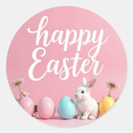 Happy Osteraufkleber mit Eiern und Hasen Runder Aufkleber