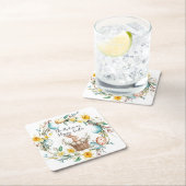 Happy Osterbanny mit Korb und blumengeschmückten O Rechteckiger Pappuntersetzer (Vor Ort)