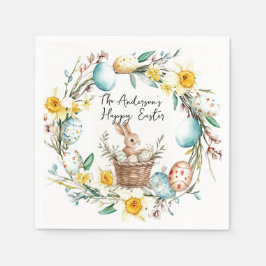 Happy Osterbanny mit Korb und blumengeschmückten O Serviette