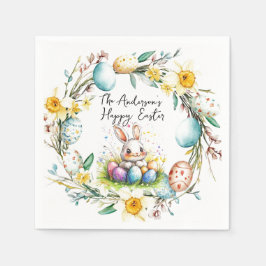 Happy Osterbanny und blumengeschmückte Osterfeier Serviette