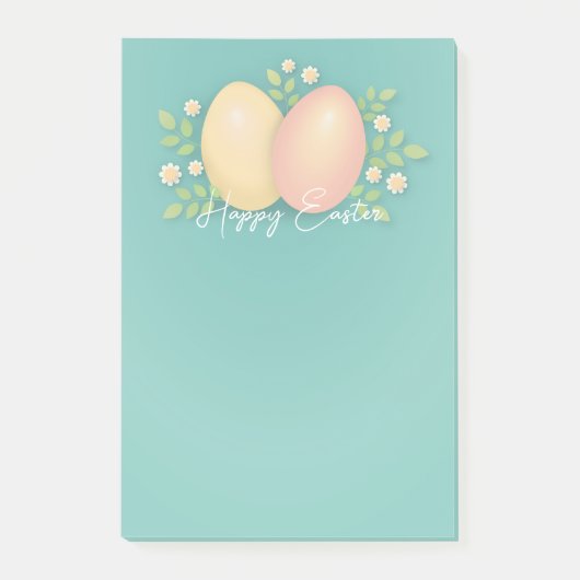 Happy Ostereier in weichblauer Blütengestaltung Post-it Klebezettel (Vorderseite)