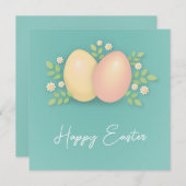 Happy Ostereier und Blume weich blau (Vorne/Hinten)