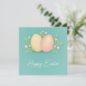 Happy Ostereier und Blume weich blau (Stehend Vorderseite)