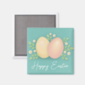 Happy Ostereier und Blume weich blau pink Magnet (Vorderseite/Rückseite)