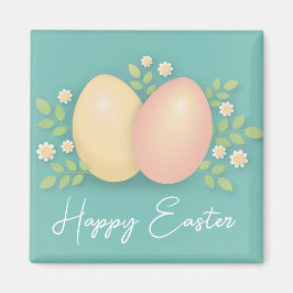 Happy Ostereier und Blume weich blau pink Magnet