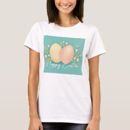 Happy Ostereier und Blume weich blau pink T-Shirt