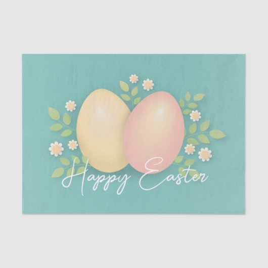 Happy Ostereier und Blume weich blau Seidenpapier (Vorderseite)