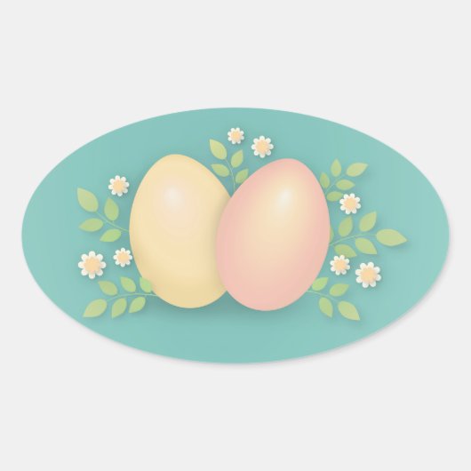 Happy Ostereier und Blume weich rosa gelb Ovaler Aufkleber (Vorderseite)