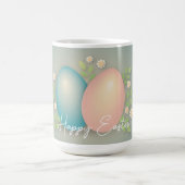 Happy Ostereier und Frühlingsblumen weich blau Kaffeetasse (Mittel)