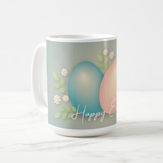 Happy Ostereier und Frühlingsblumen weich blau Kaffeetasse (Vorderseite Links)