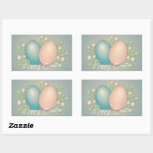 Happy Ostereier und Frühlingsblumen weich blau Rechteckiger Aufkleber (Blatt)