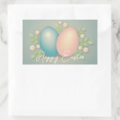 Happy Ostereier und Frühlingsblumen weich blau Rechteckiger Aufkleber (Tasche)