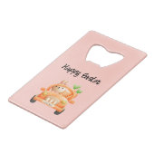 Happy Osterfahrer auf rosa Geldbeutel Flaschenöffner (Vorderseite Schrägansicht)