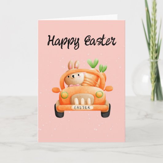 Happy Osterfahrer auf rosa Karte (Vorderseite)