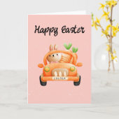 Happy Osterfahrer auf rosa Karte (Gelbe Blume)