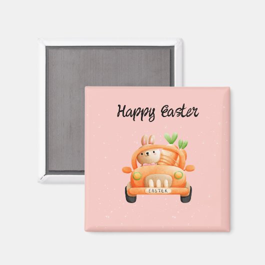 Happy Osterfahrer auf rosa Magnet (Vorderseite/Rückseite)