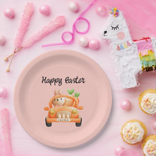 Happy Osterfahrer auf rosa Pappteller (Party)