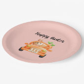 Happy Osterfahrer auf rosa Pappteller (Schrägansicht)