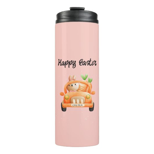 Happy Osterfahrer auf rosa Thermosbecher (Vorderseite)