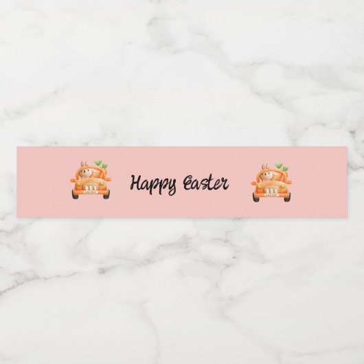 Happy Osterfahrer auf rosa Wasserflaschenetikett (Einzelnes Label)