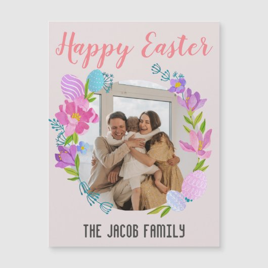 Happy Osterfamilie, Osterhase Foto Magnetkarte (Vorderseite)