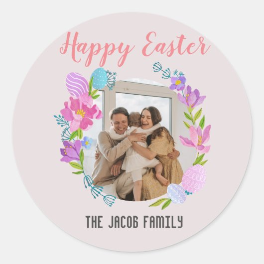 Happy Osterfamilie, Osterhase Foto Runder Aufkleber (Vorderseite)
