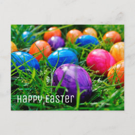 Happy Osterfarbene Eier auf Gras Foto Postkarte