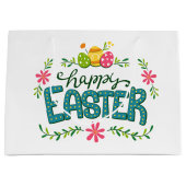Happy Osterfarbene Ostereier Große Geschenktasche Geschenktüte (Vorderseite)