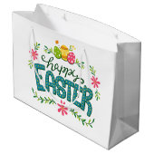 Happy Osterfarbene Ostereier Große Geschenktasche Geschenktüte (Rückseite Schrägansicht)