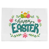 Happy Osterfarbene Ostereier Große Geschenktasche Große Geschenktüte (Rückseite)