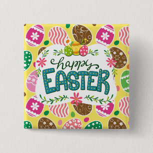 Happy Osterfarbene Ostereier Muster gelb Button