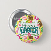 Happy Osterfarbene Ostereier Muster gelb Button (Vorne & Hinten)