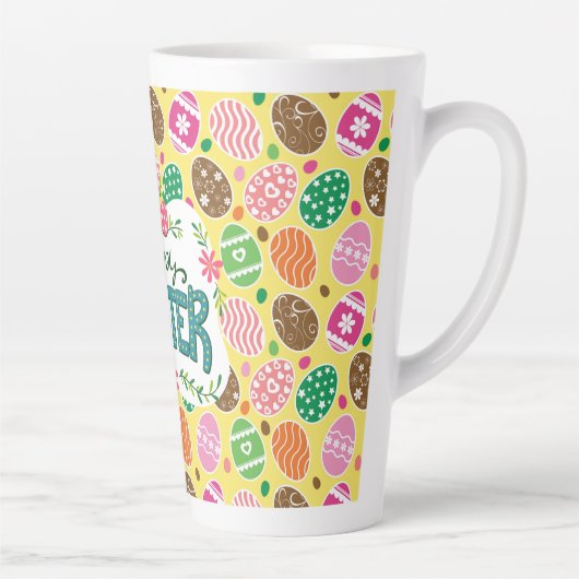Happy Osterfarbene Ostereier Muster gelb Milchtasse (Rechts)