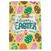 Happy Osterfarbene Ostereier Muster gelb Mittlere Geschenktüte (Vorderseite)