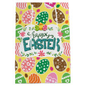 Happy Osterfarbene Ostereier Muster gelb Mittlere Geschenktüte (Rückseite)