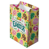Happy Osterfarbene Ostereier Muster gelb Mittlere Geschenktüte (Rückseite Schrägansicht)