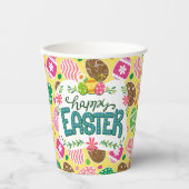Happy Osterfarbene Ostereier Muster gelb Pappbecher (Vorderseite)