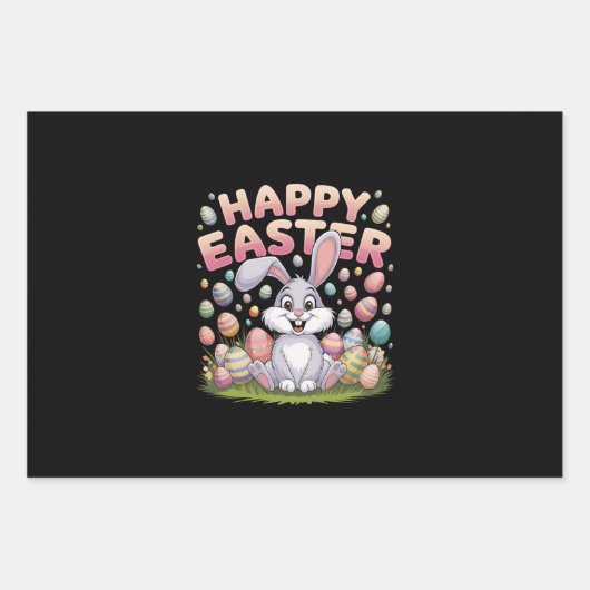 Happy Osterfest 2025 Eier Bunny Niedlich Rabbit Geschenkpapier Set (Vorderseite)