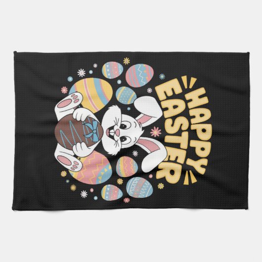 Happy Osterfest 2025 Eier Bunny Niedlich Rabbit Geschirrtuch (Horizontal)