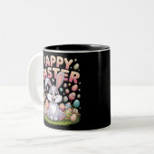 Happy Osterfest 2025 Eier Bunny Niedlich Rabbit Zweifarbige Tasse (Vorderseite Links)