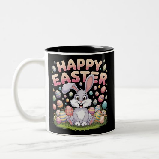 Happy Osterfest 2025 Eier Bunny Niedlich Rabbit Zweifarbige Tasse (Links)