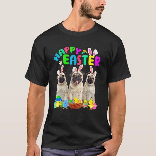 Happy Osterfest Drei Mops Mops Sonniges Ohr T-Shirt (Vorderseite)