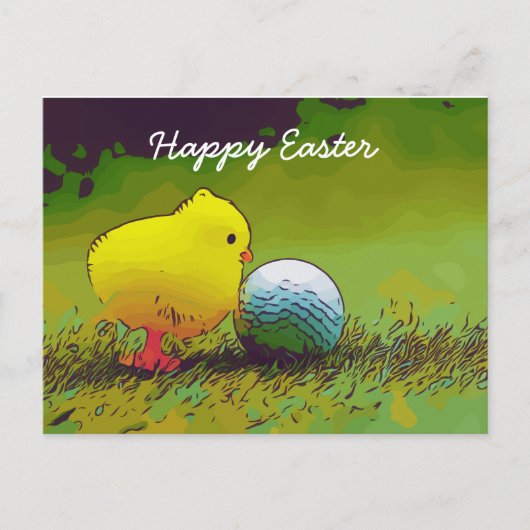 Happy Osterfest mit Hühnchen und Golf Card Postkarte (Vorderseite)