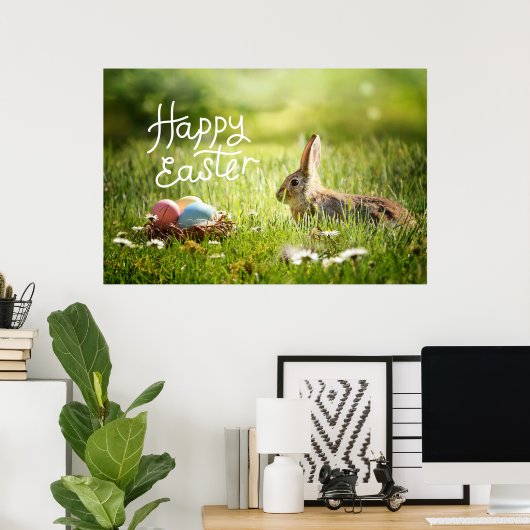 Happy Osterfest Niedlich Bunny mit farbenfroher Os Poster (Heimbüro)
