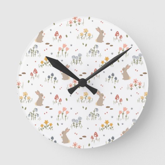 Happy Osterfest Sonnige Wildblumen Niedlich Kinder Runde Wanduhr (Vorderseite)