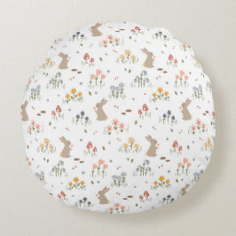 Happy Osterfest Sonnige Wildblumen Niedlich Kinder Rundes Kissen