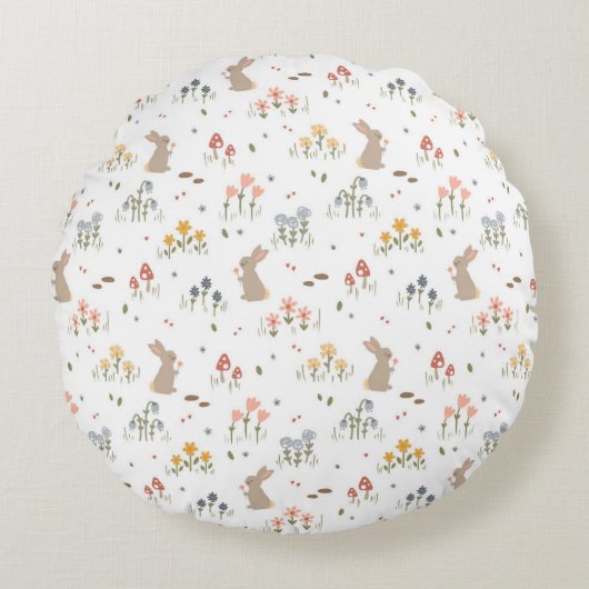 Happy Osterfest Sonnige Wildblumen Niedlich Kinder Rundes Kissen (Vorderseite)