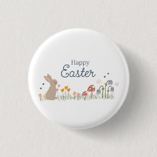 Happy Osterfest Sonnige Wildblumen Niedlich Urlaub Button